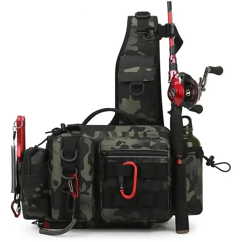 Fishing Tackle Backpack Lure Box Gear Storage Bag Fanny Pack for Men Fly with Rod Holder Sling Shoulder 240924