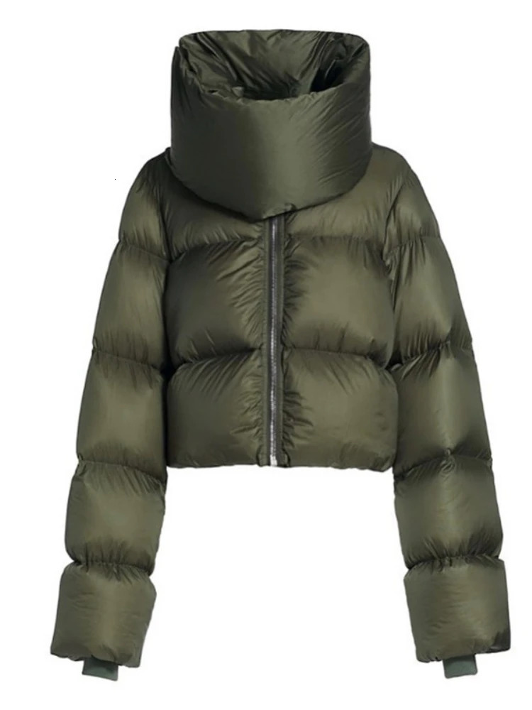 Women's Oversized Puffer Jacket With Scarf Collar In Green