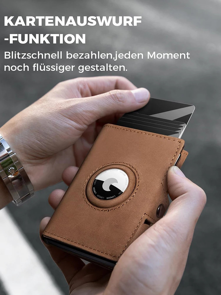 Genuine Leather with Coin Pocket Airtag New RFID Blocker Wallet for Men 240924