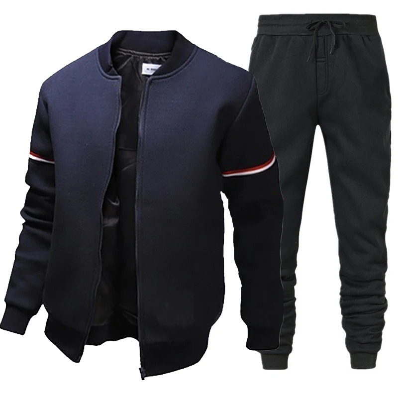 Mens jacket fashion casual bombersports pants 2-piece set solid color ultra-thin vertical collar jacket Tracksuit Plus size S-4XL 240930
