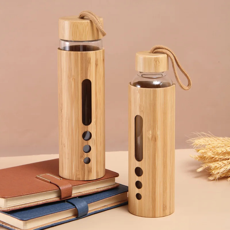 500ml glass water bottle bamboo waterproof sleeve borosilicate cup environmentally friendly beverage outdoor portable travel 240930