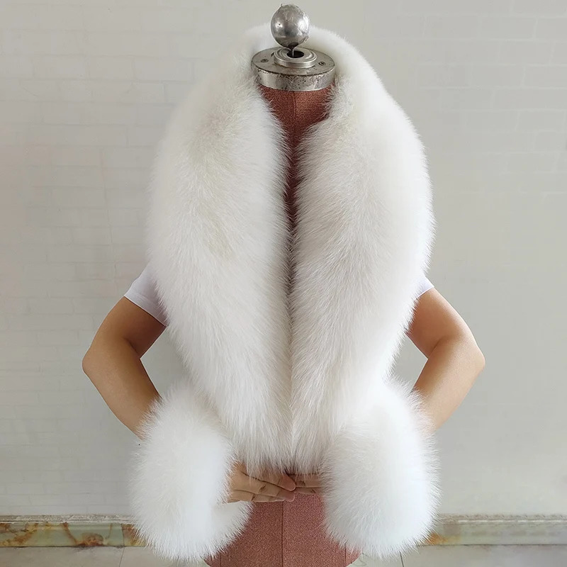 100% natural fox fur scarf and cuff set womens winter jacket fur collar genuine leather collar scarf ious fox fur warm collar 240929