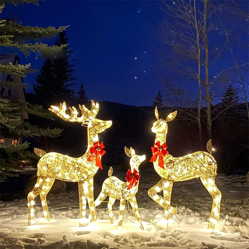 3 pieces of wrought iron garden LED lights emitting reindeer Christmas home outdoor courtyard decoration 240929