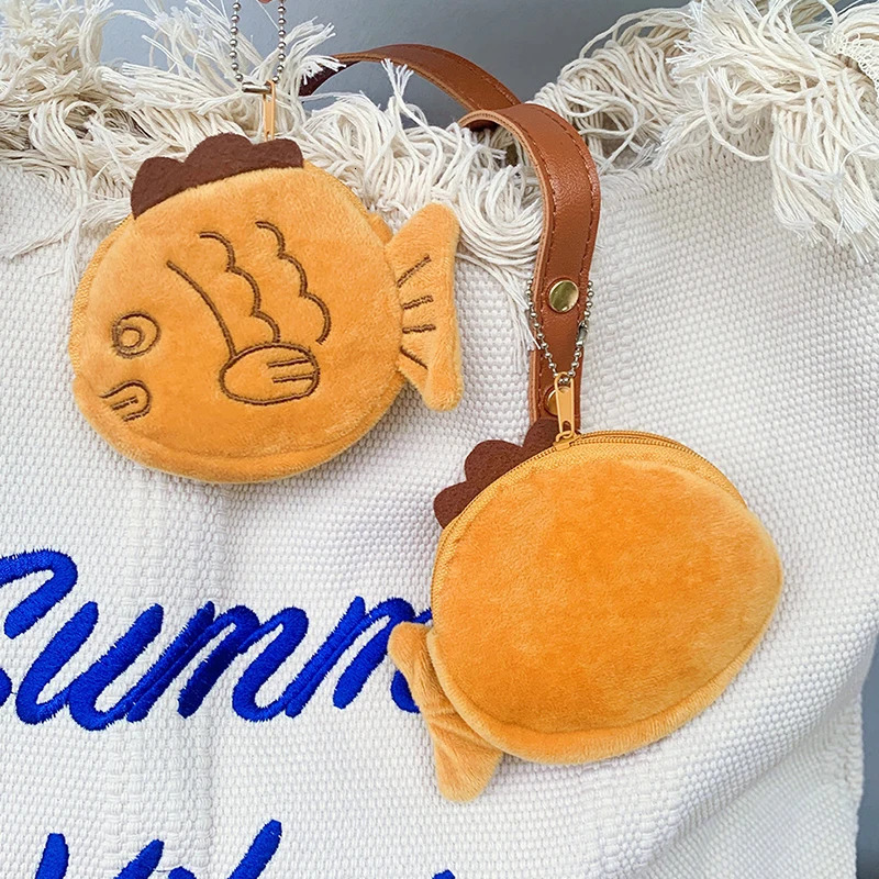 Japan Cute Plush Snapper Fish Doll Coin Purse Wristlet Bag Cartoon Wallet Mini Zipper Girl Cable Headset Bag 240925