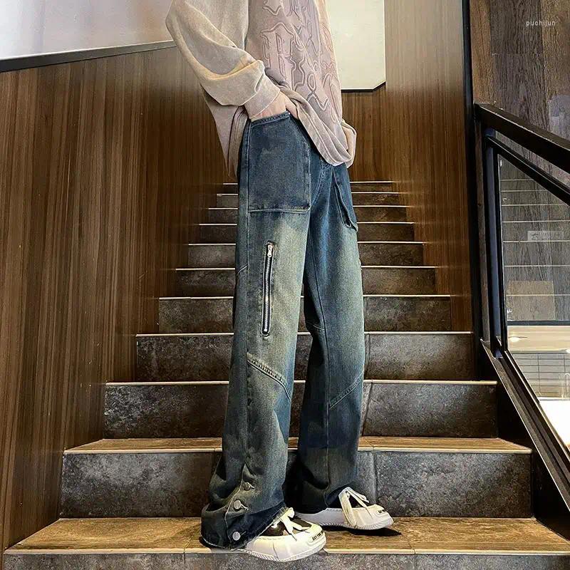 2025 S Fashion Designer Men S Jeans High Street Washed Hip Hop Streetwear Straight Leg Denim Jean Trendy Solid Color Trousers Haruku Male Bottoms