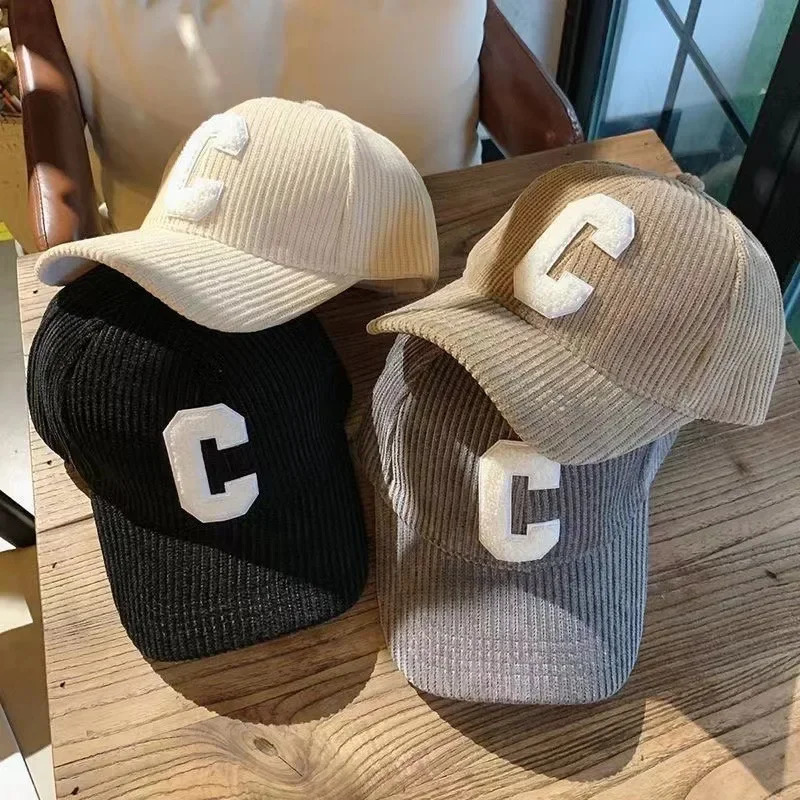 Corduroy Letter C Baseball Cap, Men's Autumn Winter Solid Ponytail Hat, Adjustable Neutral Hip Hop Dad Trucker Hat