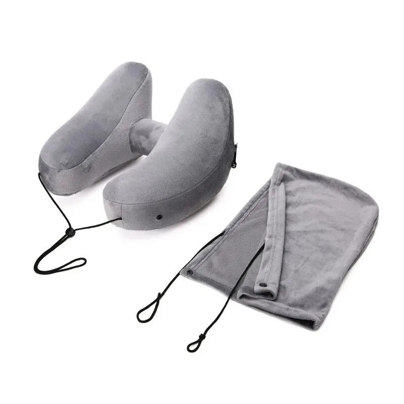 Neck Pillow Travel U-shaped Pillow Inflatable Pillow H Hooded Nap Pillow Outdoor Car Long-Distance Aircraft Neck Pillow 240925