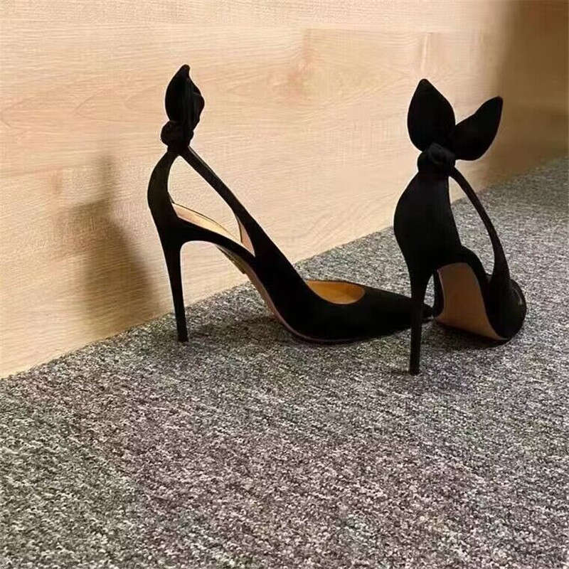 Sexy Pointed Toe Women Pumps Hollow Out Prom Dress Shoes Female Black Suede Ladies High Heels Stiletto Summer Sandals