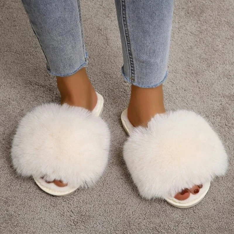 Womens Slippers Winter Simple Words Fur Apartment Soft Home Womens Slippers Artificial Fur Warm Bedroom Casual Womens Shoes 240925