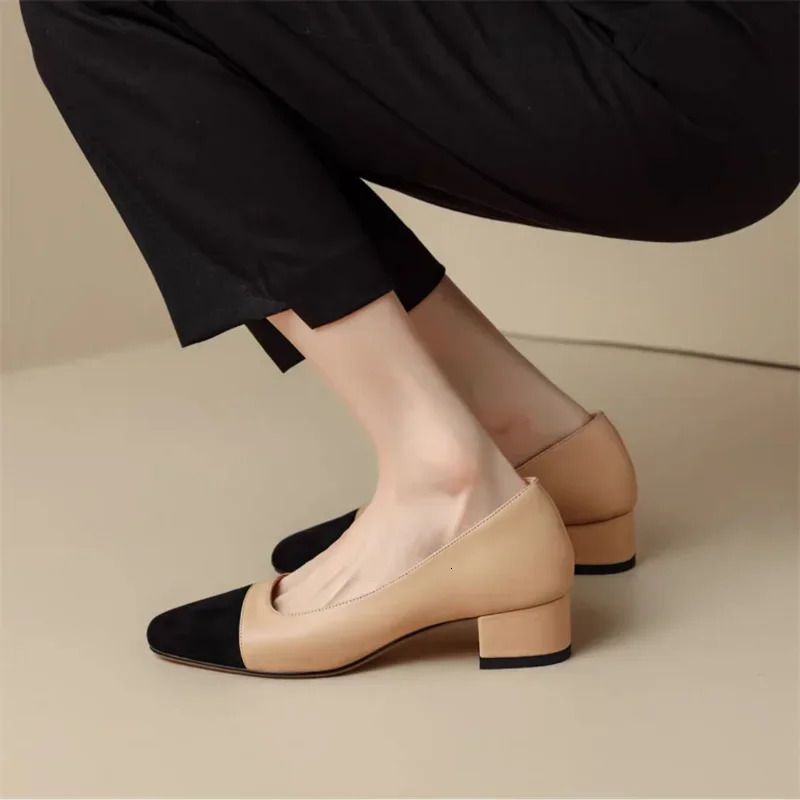 Spring and Autumn Womens Comfortable Thick High Heels Casual Low Heels Square Head Womens Shoes 240930