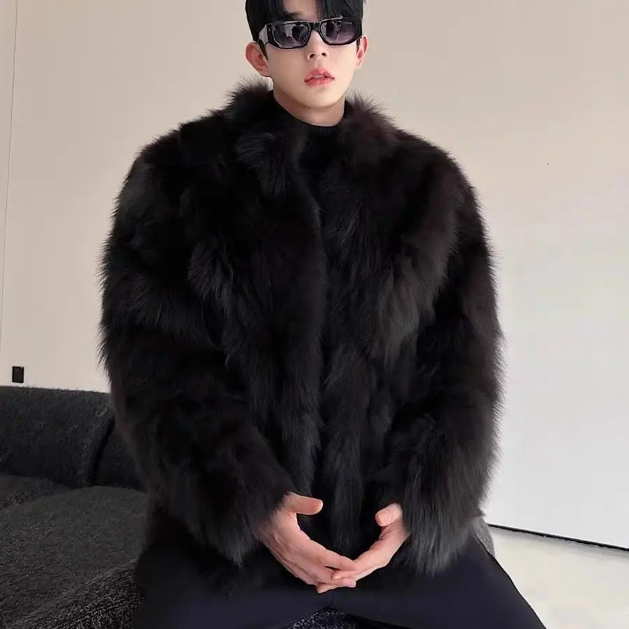 2024 Winter Mens ly Made Fur Mens Coat Thick Fox Black Sable Solid Black Jacket A215 240929