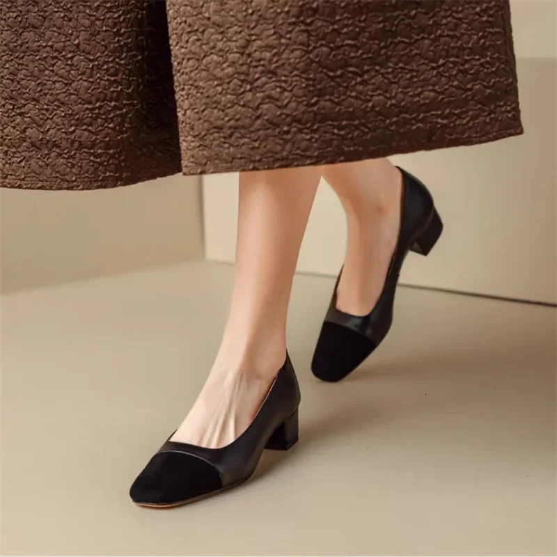 Spring and Autumn Womens Comfortable Thick High Heels Casual Low Heels Square Head Womens Shoes 240930