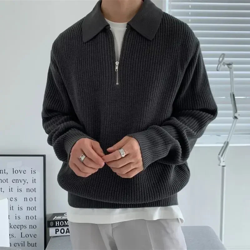 3-color lapel sweater for men warm fashionable casual knitted with floral pattern mens loose zipper long sleeved sweater mens jumping clothing 240930
