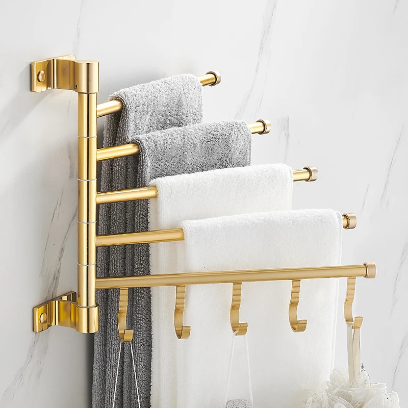 Golden Lamp Aluminum Wall Mounted Rotating Towel Rack Bathroom Rail Hanger Bathroom Accessories Storage 240929