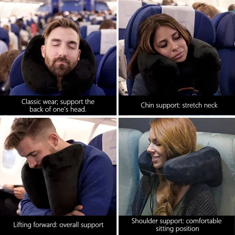 Neck Pillow Travel U-shaped Pillow Inflatable Pillow H Hooded Nap Pillow Outdoor Car Long-Distance Aircraft Neck Pillow 240925