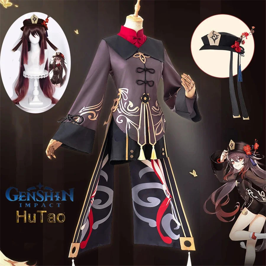 CN costume uniform wig cosplay anime game Genshin Impact Hutao Hu Tao Chinese style Halloween womens clothing 240930