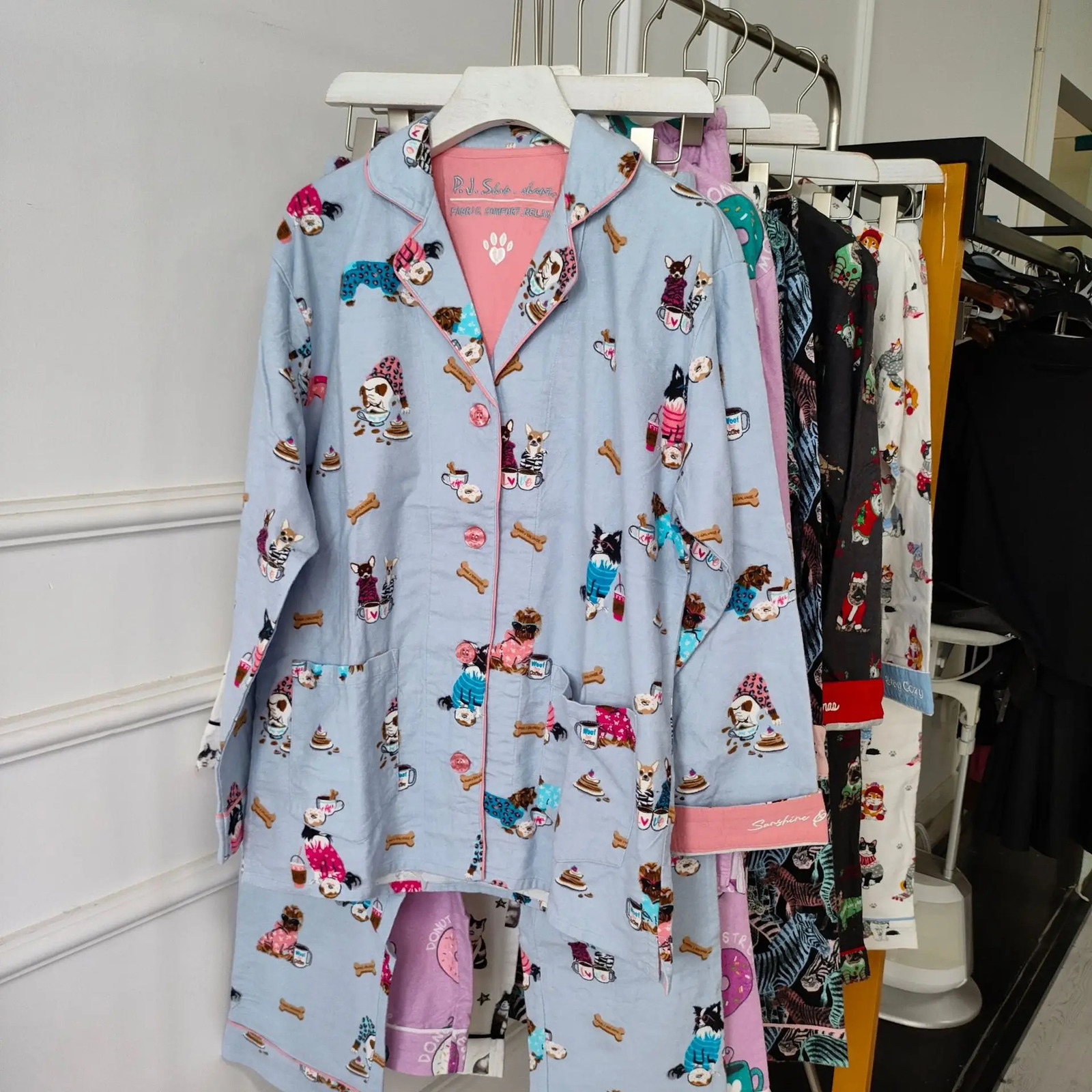 Autumn and Winter Womens PJS Cotton Wool Sleepwear Warm Thick Cartoon Long Sleeve Pants Sleepwear Womens Sleepwear 240929