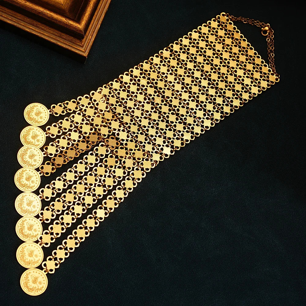 Coin Tassles Gold Plated Jewelry Bracelet Turkish Arabic Birdal Cuff Bracelet Ethnic Women Gifts Bijoux De Luxe Femme 240921