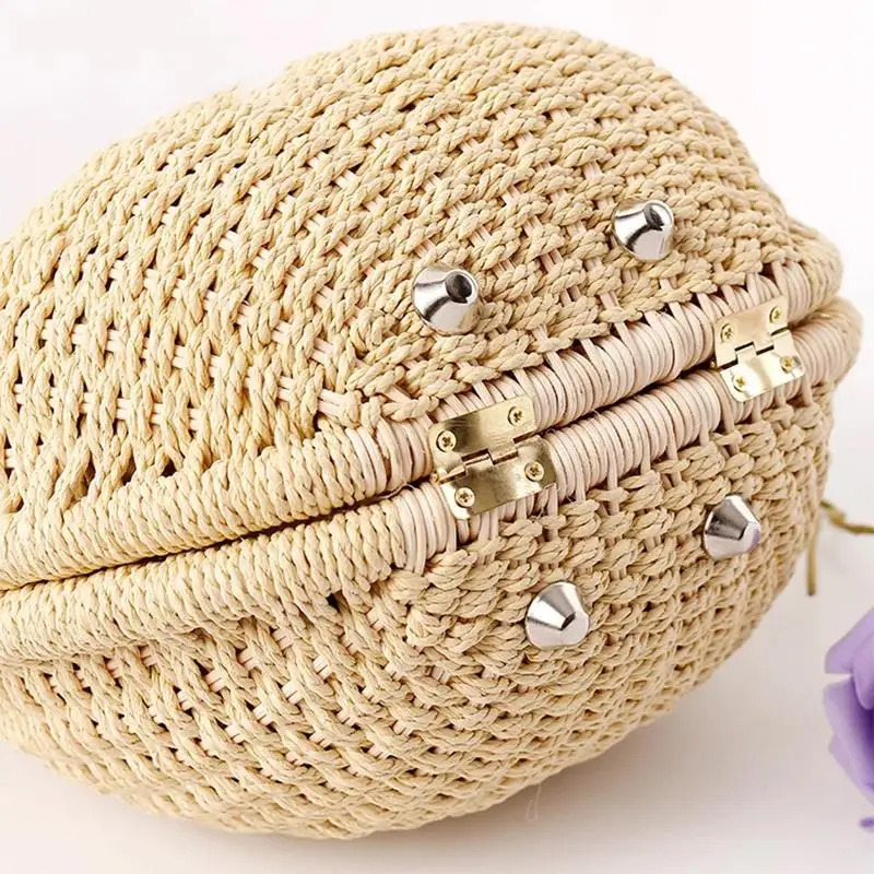 Summer Straw Bag Womens Beach Handbag Round Womens Handbag 240930