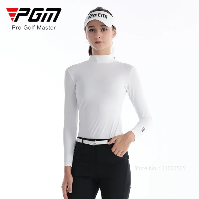 PGM Womens Long Sleeve Elastic Golf Shirt Summer Womens Sunscreen Ice Silk Sports Top Womens Stand Collar Quick Drying Sports T-shirt 240930