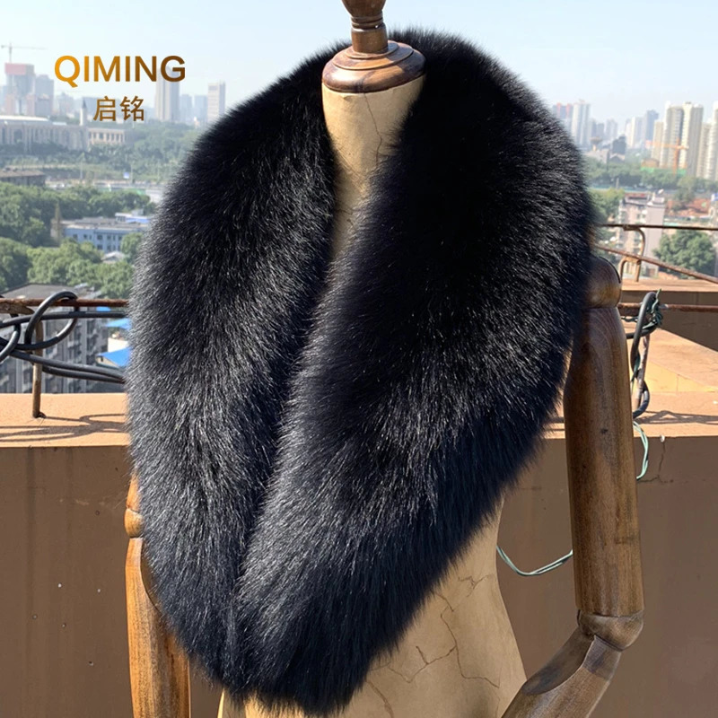 Winter real fox fur collar womens black natural fur scarf shawl womens collar wrapped neck warm fur scarf scarf mens 240929