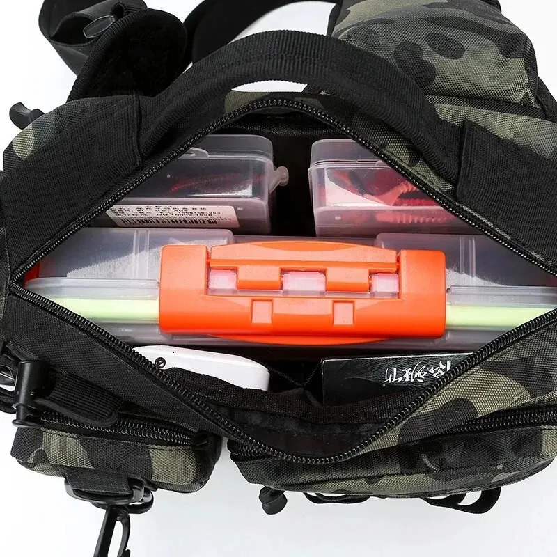Fishing Tackle Backpack Lure Box Gear Storage Bag Fanny Pack for Men Fly with Rod Holder Sling Shoulder 240924