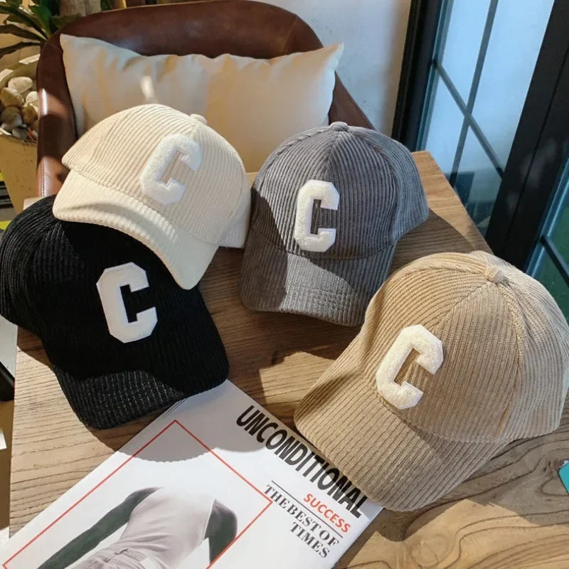Corduroy Letter C Baseball Cap, Men's Autumn Winter Solid Ponytail Hat, Adjustable Neutral Hip Hop Dad Trucker Hat
