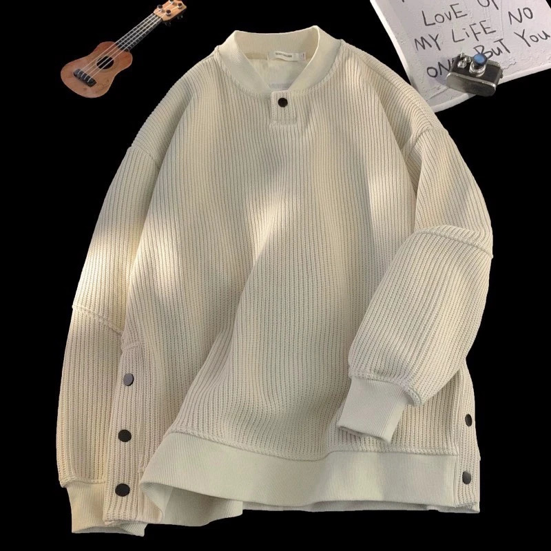 Winter Solid Color Mens Sweater Retro Lazy Style Pulling Flower Knitted Mens Loose Lace Sweater 240930