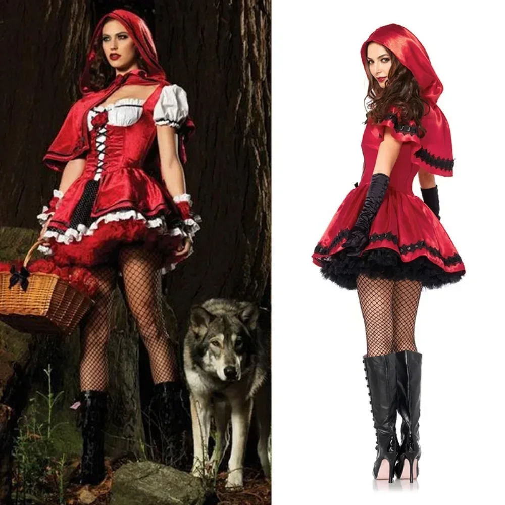 Sexy ladies adult Little Red Riding Hood Halloween costumes makeup personalized role-playing uniforms stage performance costumes 240930