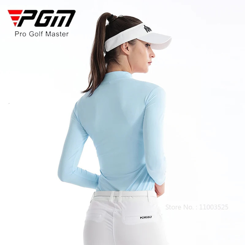 PGM Womens Long Sleeve Elastic Golf Shirt Summer Womens Sunscreen Ice Silk Sports Top Womens Stand Collar Quick Drying Sports T-shirt 240930