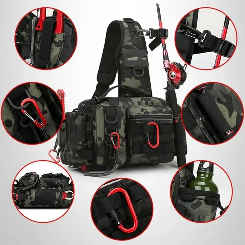 Fishing Tackle Backpack Lure Box Gear Storage Bag Fanny Pack for Men Fly with Rod Holder Sling Shoulder 240924