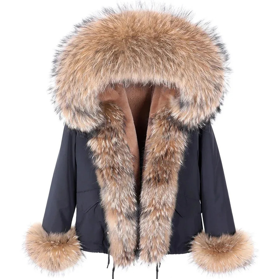 Fashion Winter Jacket Womens Genuine Fur Coat Natural Fox Collar Loose Long Park Detachable 240929