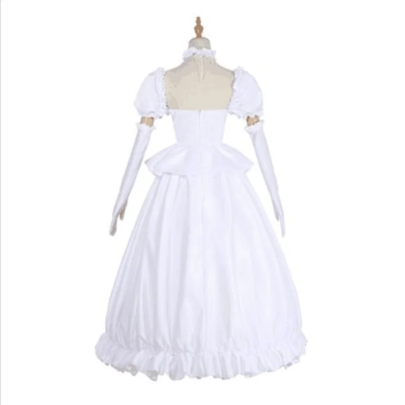 Booette King Boo cosplay costume princess Koopa white dress with gloves Lolita Halloween carnival long silver straight wig 240930