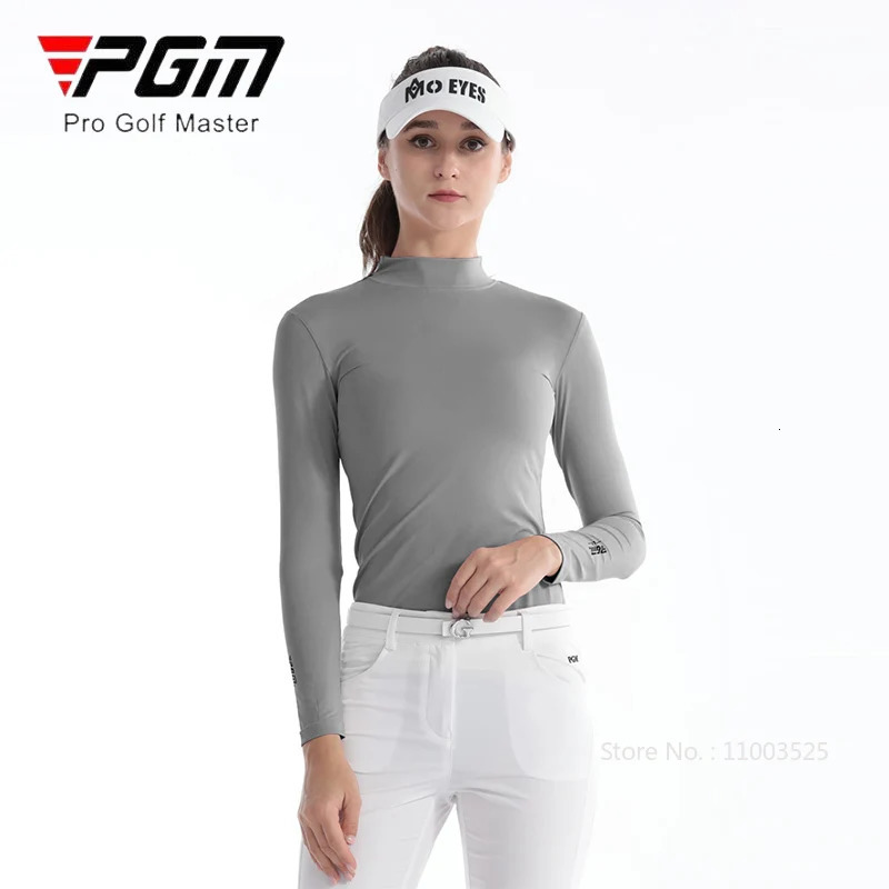PGM Womens Long Sleeve Elastic Golf Shirt Summer Womens Sunscreen Ice Silk Sports Top Womens Stand Collar Quick Drying Sports T-shirt 240930