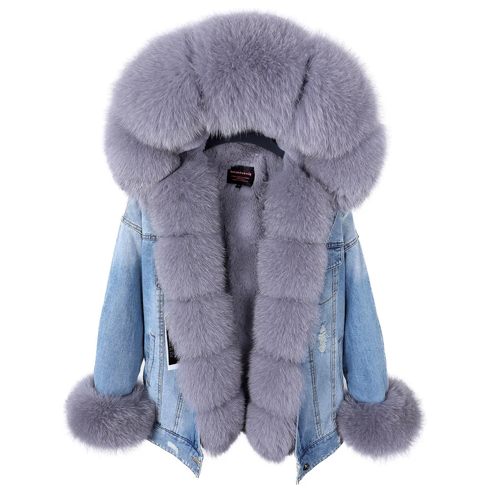 Natural Rabbit Fur Ed Denim Jacket For Women: Stay Warm In Style B3