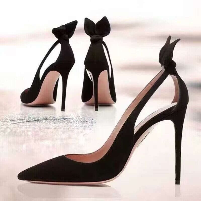 Sexy Pointed Toe Women Pumps Hollow Out Prom Dress Shoes Female Black Suede Ladies High Heels Stiletto Summer Sandals