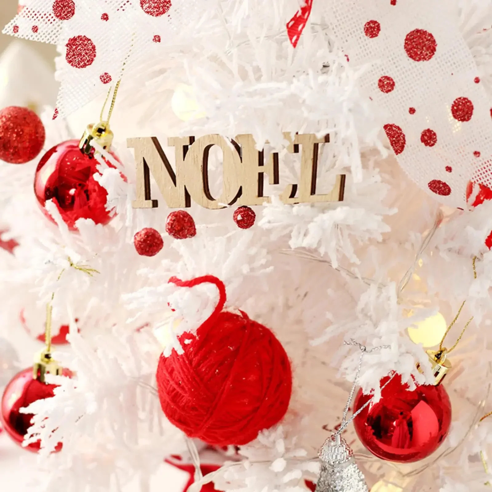 Red and white rotating music box desktop mini tree set decoration Christmas gift 240924