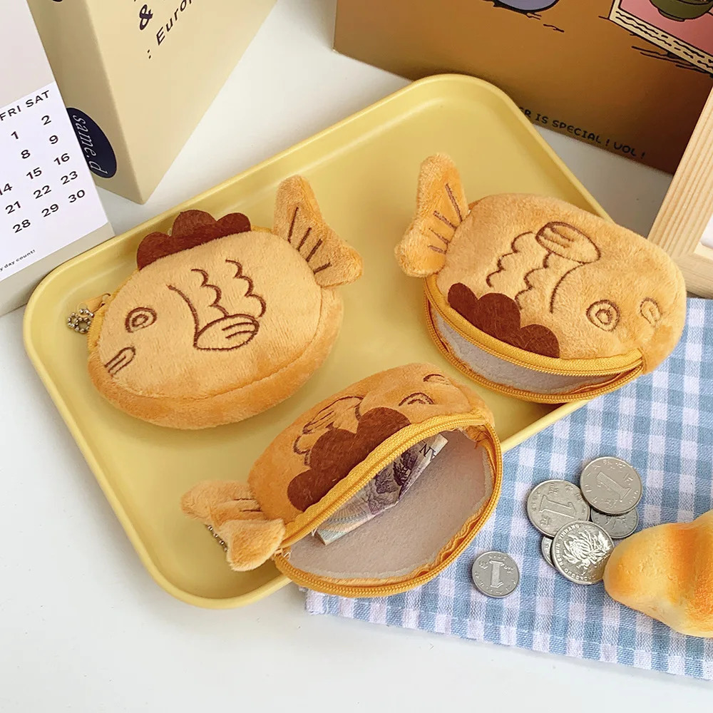 Japan Cute Plush Snapper Fish Doll Coin Purse Wristlet Bag Cartoon Wallet Mini Zipper Girl Cable Headset Bag 240925