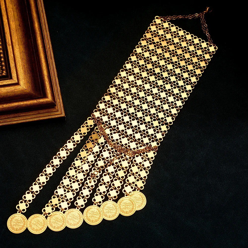 Coin Tassles Gold Plated Jewelry Bracelet Turkish Arabic Birdal Cuff Bracelet Ethnic Women Gifts Bijoux De Luxe Femme 240921