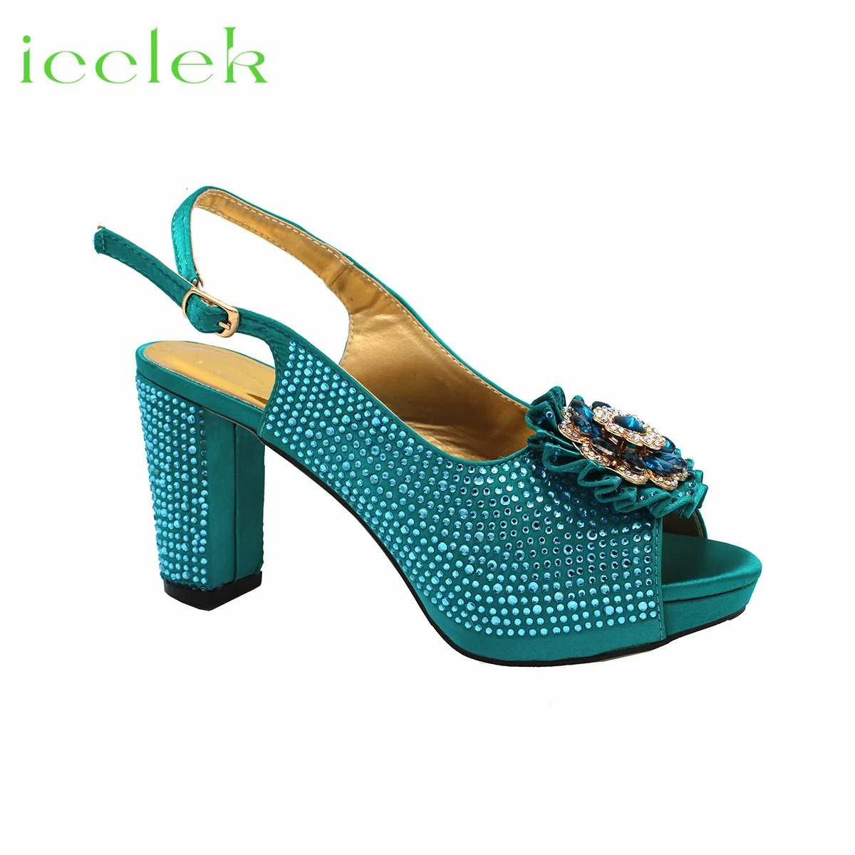 Teal Italian Summer Rhie Party Nigeria Womens Heels Fashion High Quality Wedding Shoes and Bag Set 240