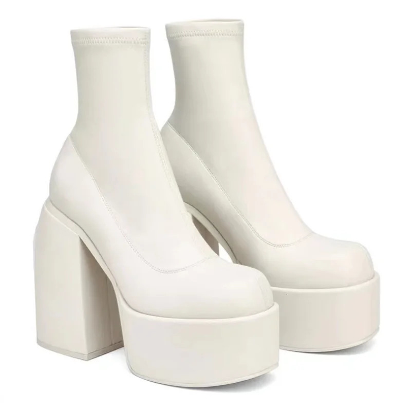 Womens fashion short sexy leather boots square toe zipper high heels casual thick soled womens shoes atos 240927 4
