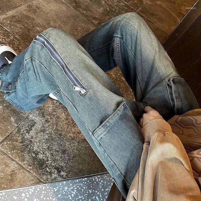 2025 S Fashion Designer Men S Jeans High Street Washed Hip Hop Streetwear Straight Leg Denim Jean Trendy Solid Color Trousers Haruku Male Bottoms