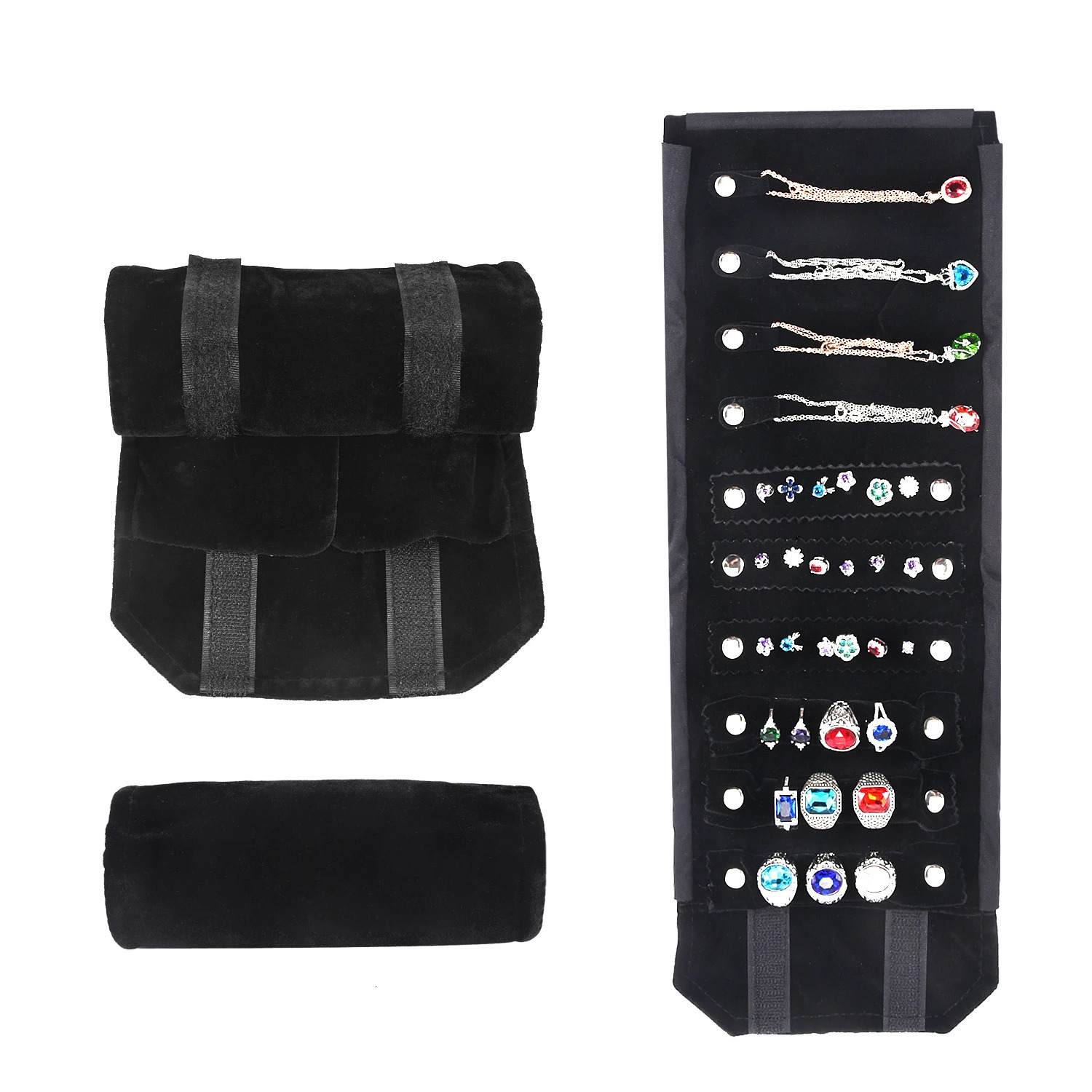 Travel Bracelet Jewelry Organizer Roll Up Bag Portable Velvet Ring Earrings Pendant Necklace Storage Bag Ornaments Foldable Case 240923