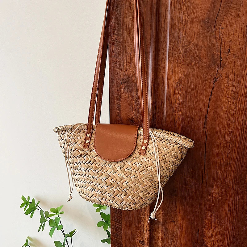 Leisure Willow Womens Basket Bag Rattan Womens Handbag Handmade Summer Beach Straw Bag Shoulder Cross Bag 240930