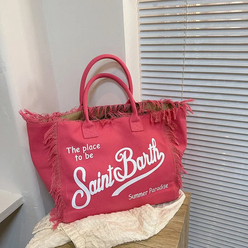 canvas large capacity tote bag for women fashion y2k tassel handbags female casual outdoor shopper bags letter print handbag 240926