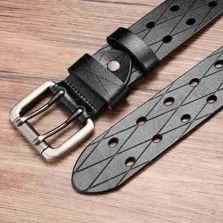 Mens leather double wishbone belt classic pin buckle belt universal hollow waist belt width 3.8cm 240925