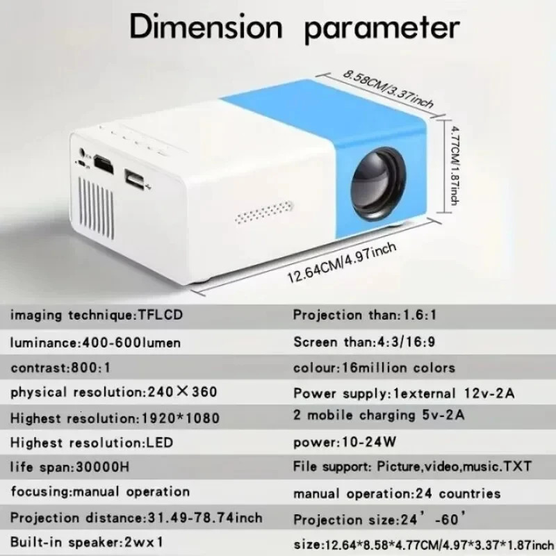 YG300 portable mini movie projector is suitable for outdoor camping/driving/home theater projectors with a lifespan of 30000 hours 240925