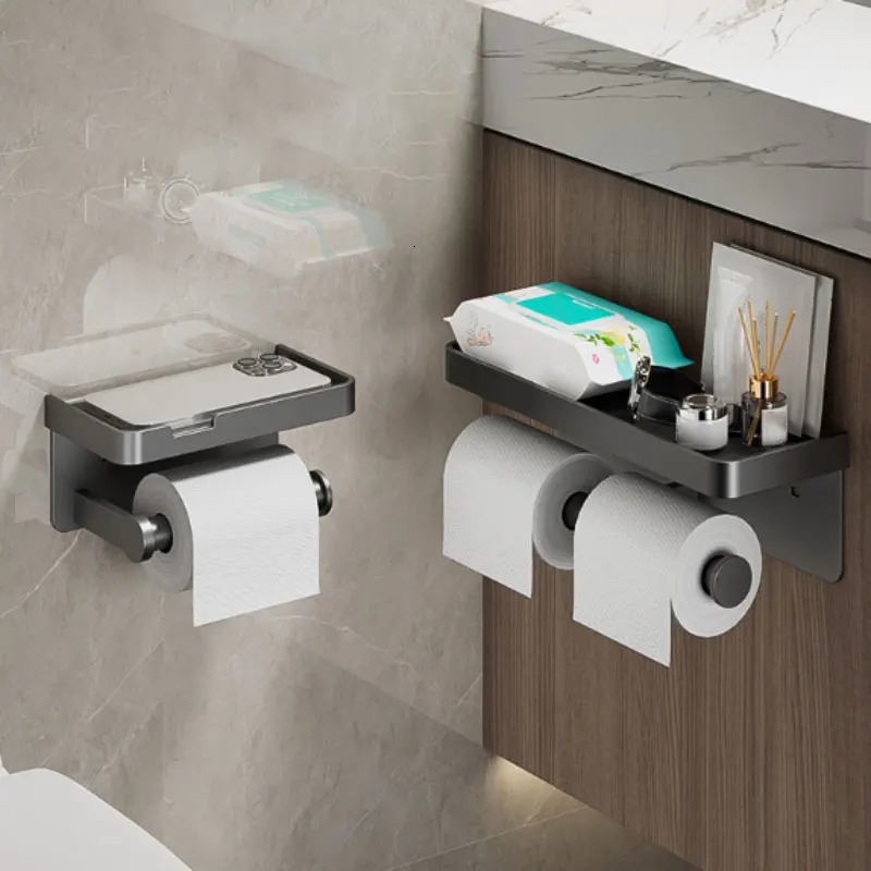Aluminum alloy paper holder wall mounted toilet roll paper holder without drill bathroom kitchen paper holder 240929
