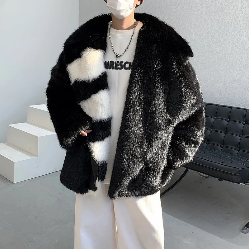Autumn and Winter Extra Thick Warm Parka Artificial Fur Long Sleeve Korean Fashion Mens Comparison Artificial Fur Coat F66 240930