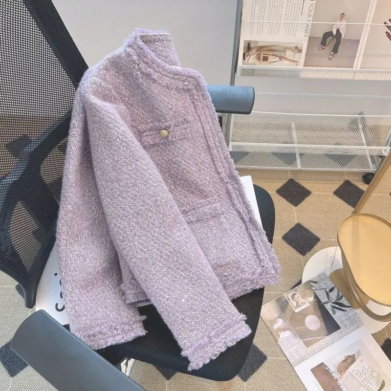 and beautiful blue Xiaoxiangfeng jacket spring summer Korean drama wear coarse tweed warm celebrity top 240924